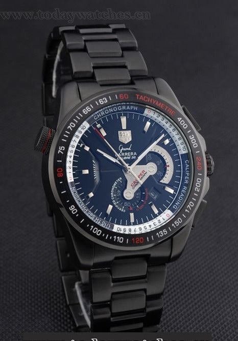 Tagheuer GRAND CARRERA Black Chronograph Black and Black Dial Metal Strap Dated Watch For Men's TAG-58748