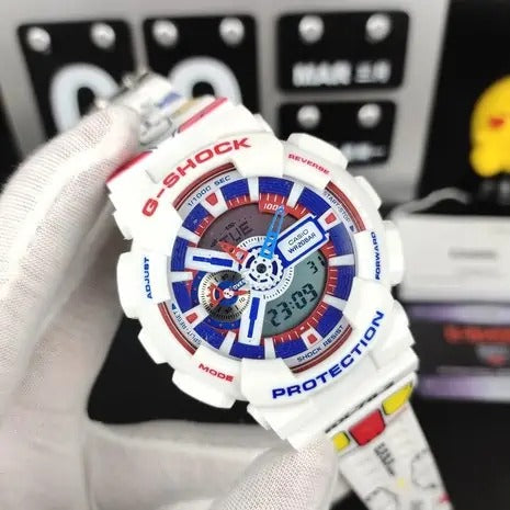 Casio G-Shock Jam Ga110 Gundam 40th Tricolor SeriesWatch Dual Time Robber Strap Watch For Men -Unisex Fancy look premium quality GA-110TR-7ADR