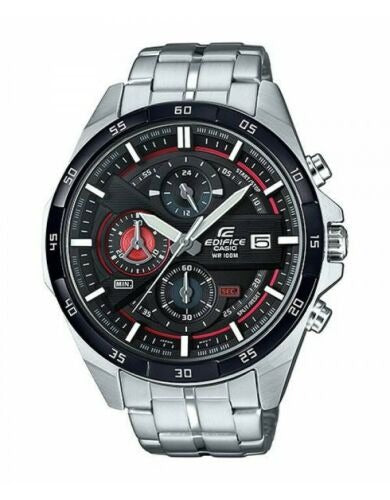 Casio Edifice Chronograph Watch With Silver Stainless Steel Strap With Multiple Dial To World Times Men's Watch Black Dial Erf-556Db-1A