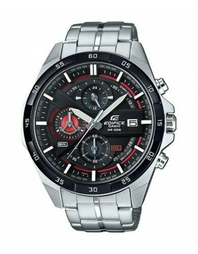 Casio Edifice Chronograph Watch With Silver Stainless steel Strap With Multiple Dial To World Times Men's Watch Black DialERF-556db-1a