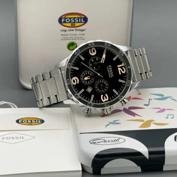 Fossil Chronograph Black Dated Watch For Men's With Stainless steel Strap- Best formal Dress Look Watch FS-1437