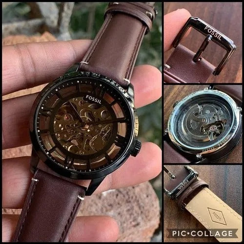 Fossil Townsman Automatic In Black & Transparent Case With Dark Brown Color Strap Watch For Men's Watch ME-3098 Formal Casual Metal Watch For Man