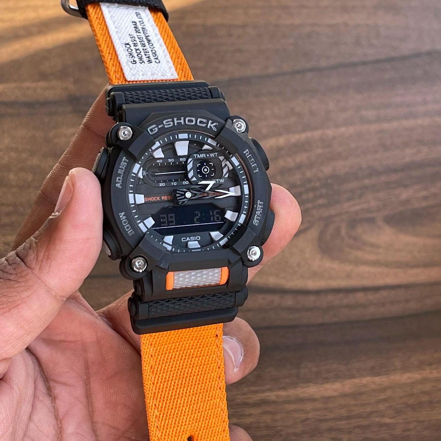 Casio G-Shock Analog-Digital Black Dial Men's Watch-GA-900C-1A4DR (G1049) Orange Resin Band With Black Case Men Sports Watch