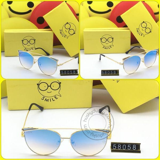 Smile Blue Shade Glass Men's Women's Sunglass for Man Woman or Girl SM-033 Golden Frame Gift Sunglass