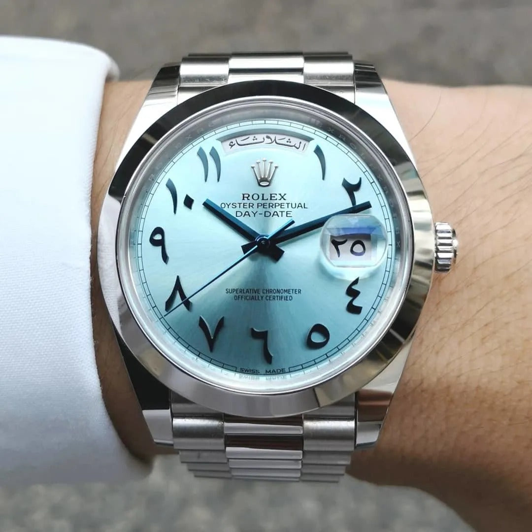 Rolex Platinum. Arabic Calendar Wristwatch In submarine Blue With Eastern Arabic Numerals And Bracelet Quartz Watch For Men's RLX-GX77