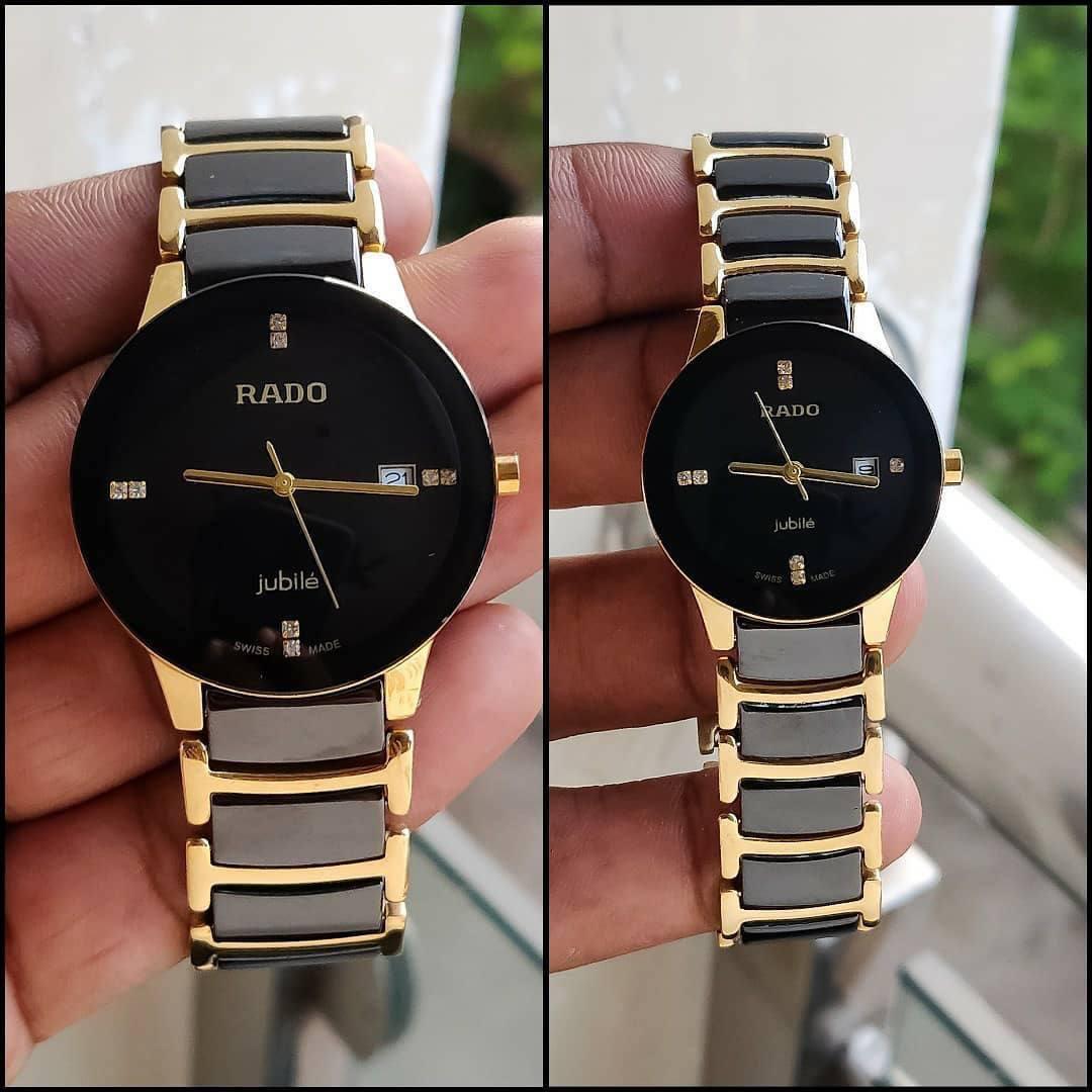 Rado Ceramic White Couples Dated Black Dial Color Black Ceremic Multicolor Strap RD-CPL-12 Luxury Watch For Couples Watch- Best For Couples