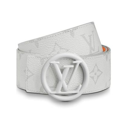 Louis Vuitton White Color Leather Men's Women's LV-BLT-109 Waist Belt for Man Woman or Girl Gold Circle LV Silver Buckle Gift Belt