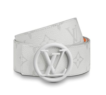 Louis Vuitton White Color Leather Men's Women's LV-BLT-109 Waist Belt for Man Woman or Girl Gold Circle LV Silver Buckle Gift Belt