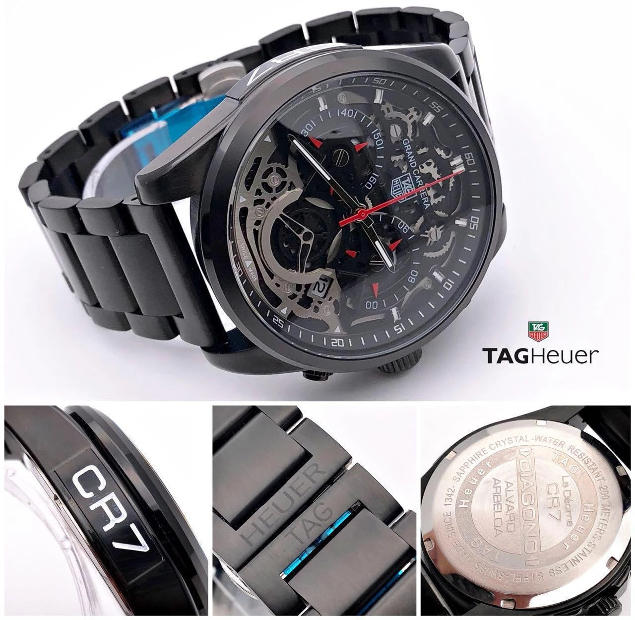 Tag Heuer CR7 Diagno Black Chronograph Multi Dial stainless Steel Mens TAG-Heuer BB-01 Watch for Man - Gift