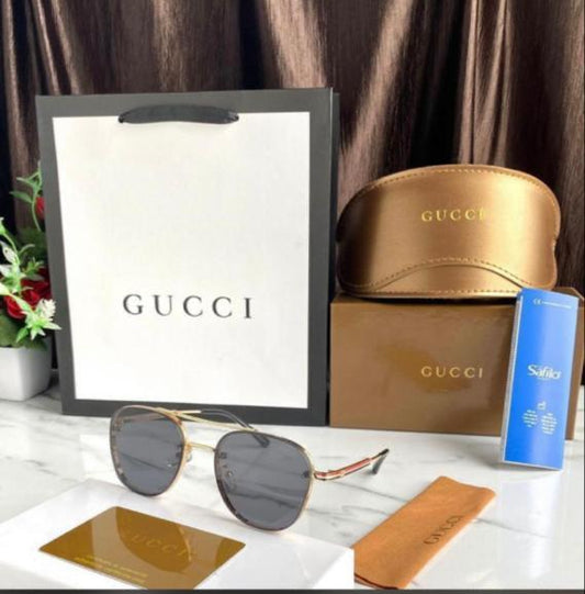 Gucci Branded Black Glass Golden And Frame With Multicolor Stick Sunglass For Men's Women's Or Girls Sunglass Gu-B210 - Best Quality Product