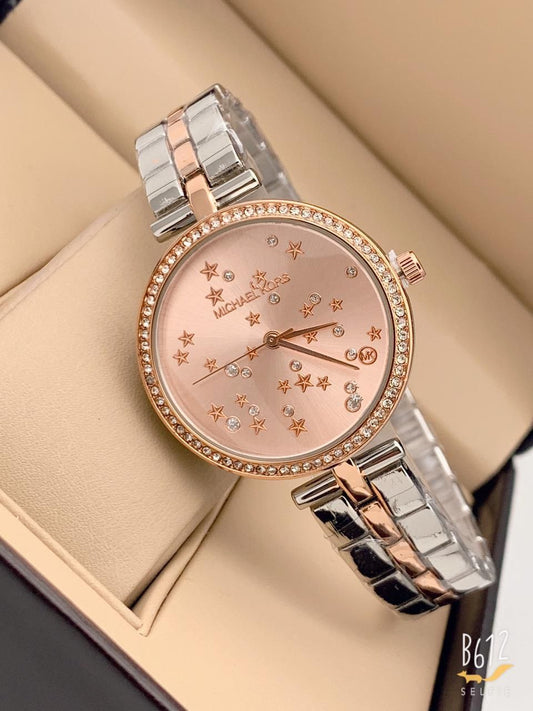 Michael Kors Silver Steel Women's MK-6470 Watch for Girl or Woman Rose Gold Star's Dial Diamond- For Gift