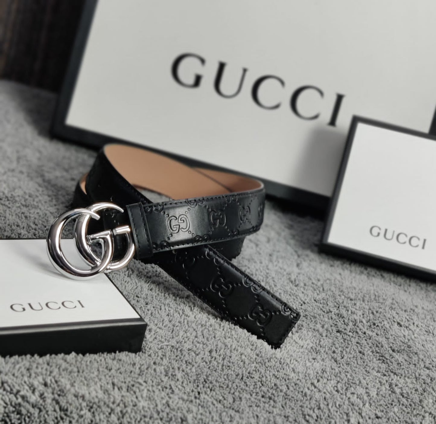 Gucci Marmont Black Color Design Leather Formal Men's Women's Waist Belt For Man Woman Or Girl GG Silver Buckle Gift Belt. GC-BLT-21