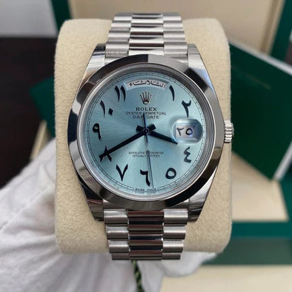 Rolex Platinum. Arabic Calendar Wristwatch In submarine Blue With Eastern Arabic Numerals And Bracelet Quartz Watch For Men's RLX-GX77