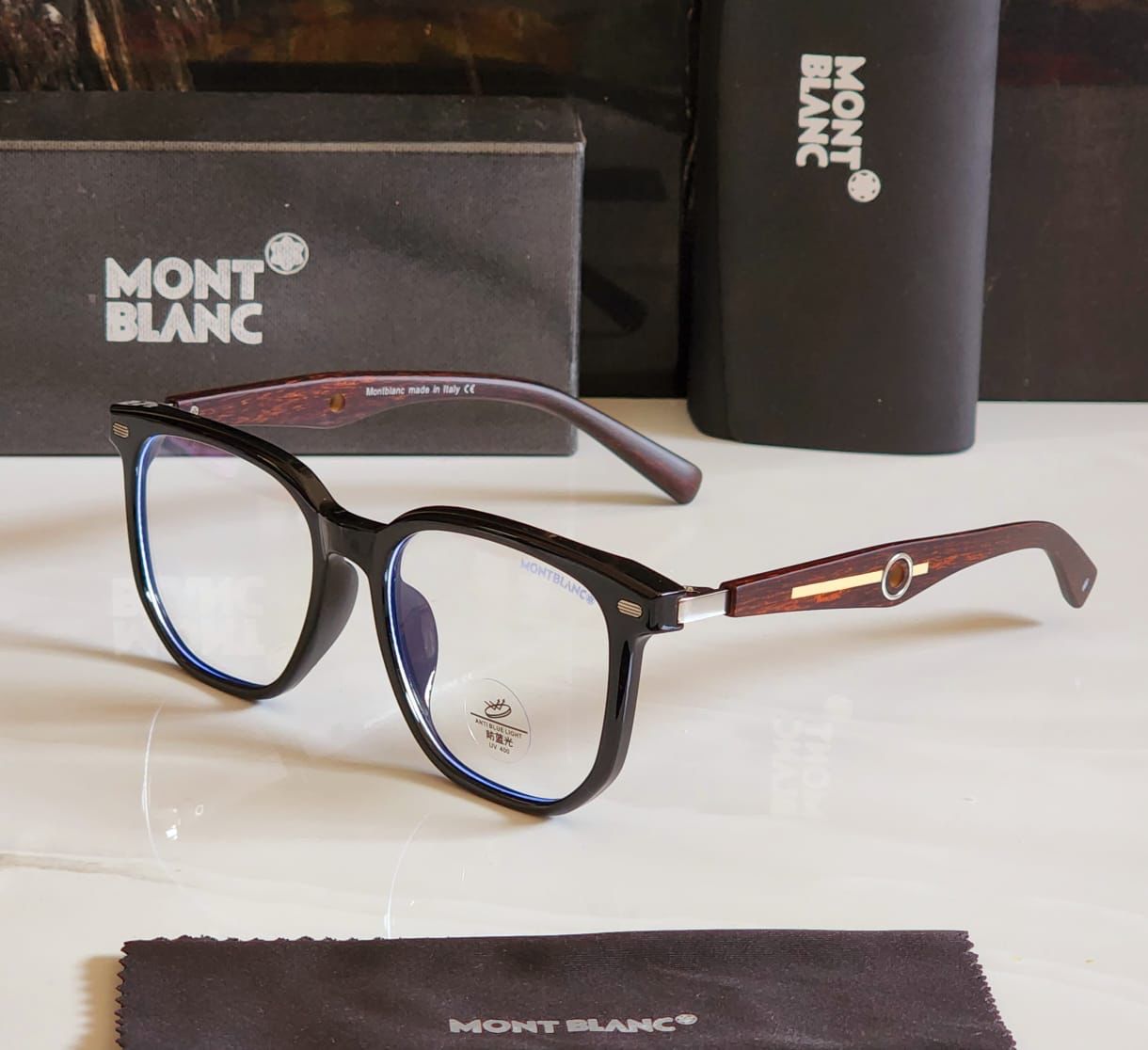 Mont Blanc MB-9035 Transparent lens Glasses Black Frame Men's and Women's Sunglass For Man and Woman Or Girls Bold Stick Unisex gift Sunglass