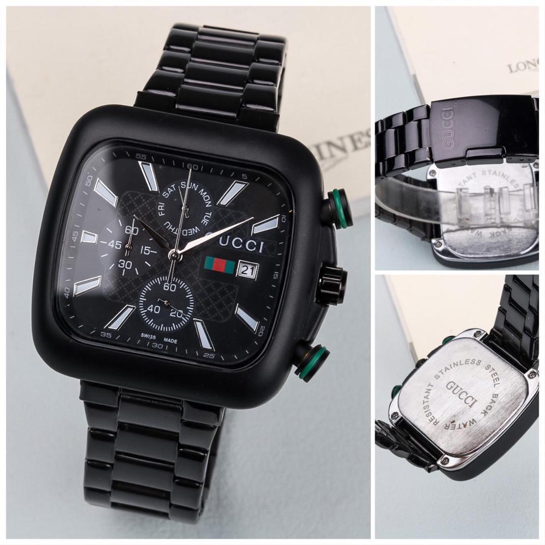 Gucci Chronograph Full Black Color Strap Men's Watch For Man Black Dial Date Gift Watch GC-BLK-MTL
