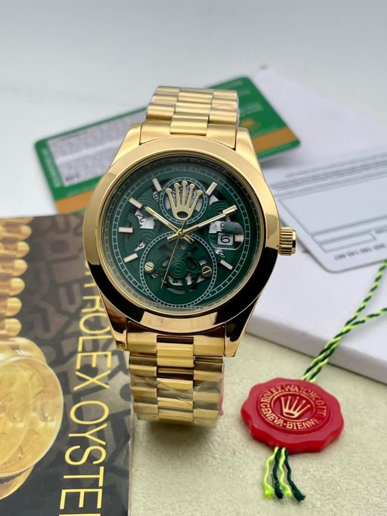 Rolex Analog Royal Deginer Watch- Green Color Dial Stainless Steel With Gold Color Dated Watch For Men's -Best For Stylist Look- RLX-7902