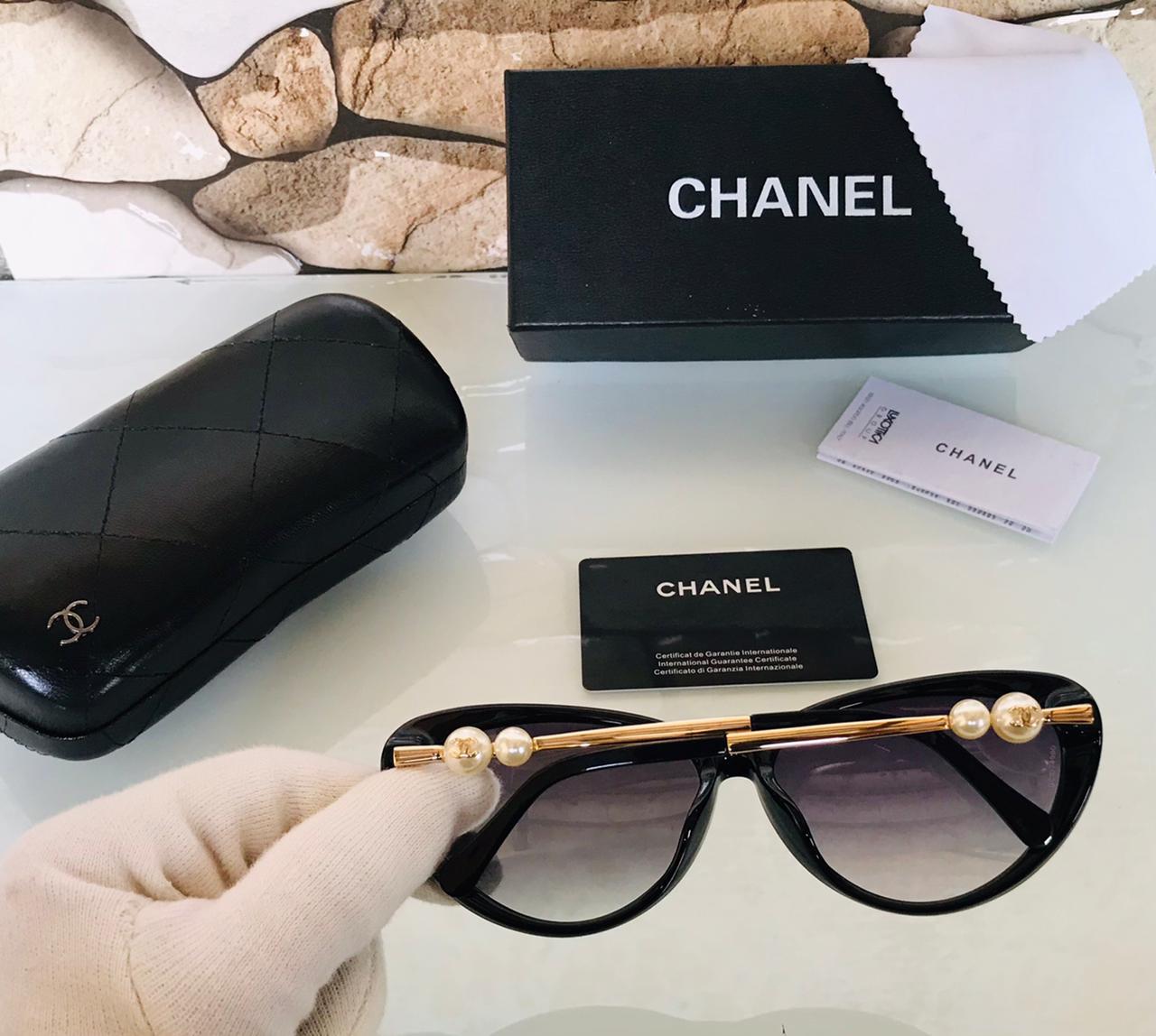 Chanel Black Colour Women's Sunglasses Full Black Frame Oval Shape Latest Design CHA-1011