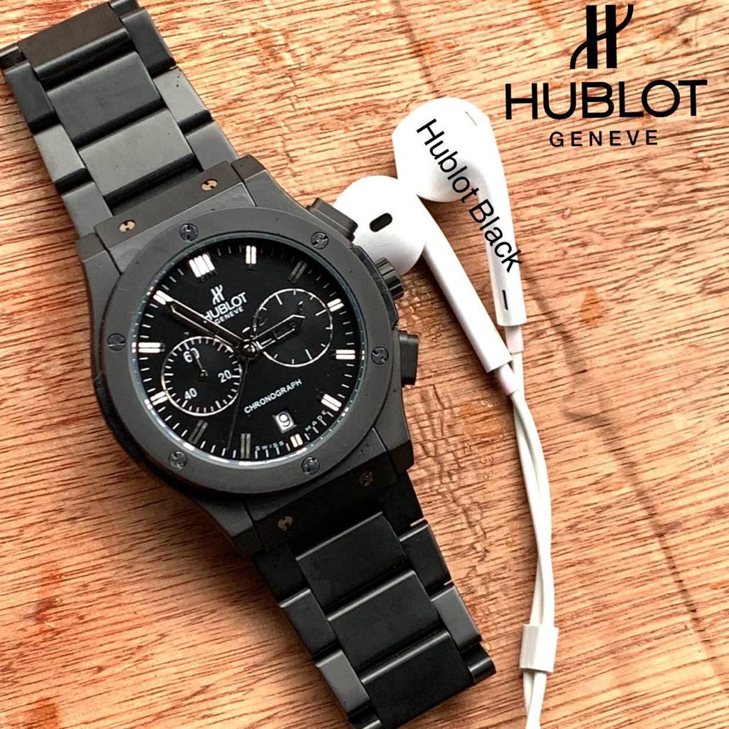 Hublot Big Bang Classic CHRONOGRAPH Magic Bracelet Strap Watch In Black Color Dial Watch 45mm Round Big Bang 5, Formal Watch For Men's HB-BB-60