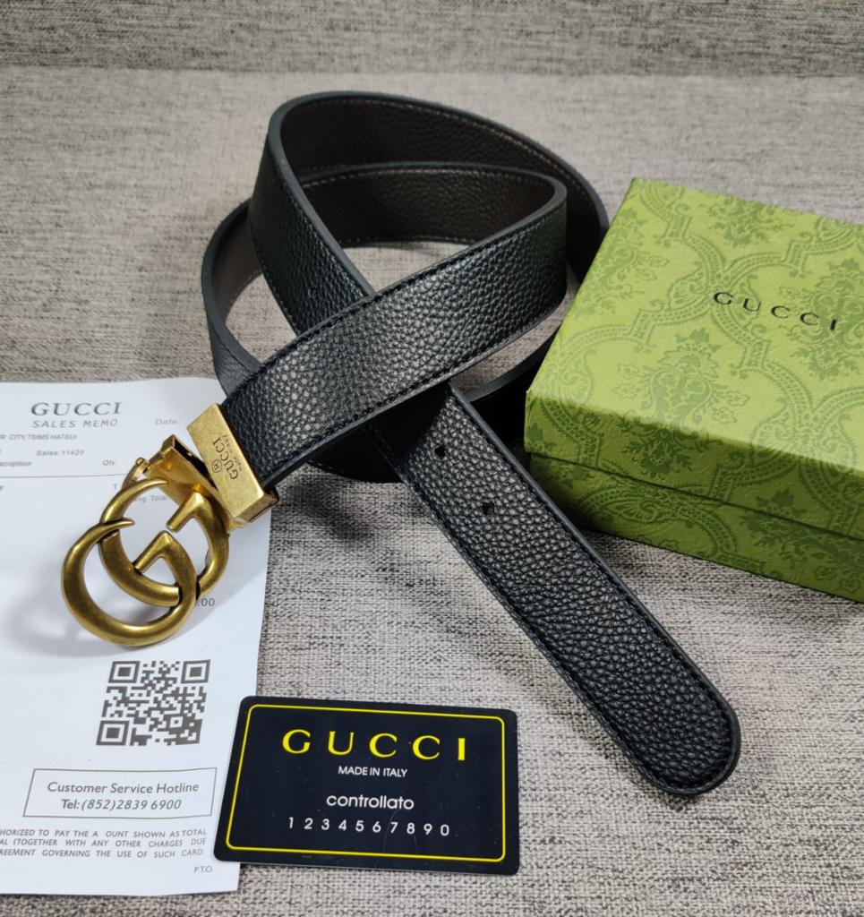 Gucci High End Black Matte Leather Belt Gucci Design Formal Men's Waist Belt For Man Formal Gucci Design Smooth Gold Buckle Belt GC-FB-1629