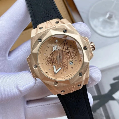 Hublot Latest Collection II All Gold Chronograph Watch With Gold Analog Mens Watch Gold Case With Black Leather Belt Watch For Man HB-BB-6691