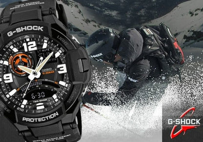 Casio G-Shock Analog Gravity Master Twin Sensor World Time Digital Men Resin Strap Watch with Black Round Dial With Metal Case Watch For Man Day And Date Gift Watch G435