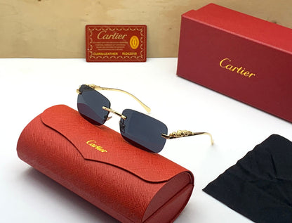 Cartier Rimless Sungalss With Black Lense With Black Stick CRTR-S-7089 Sunglass For Men's And Women's Or Girls