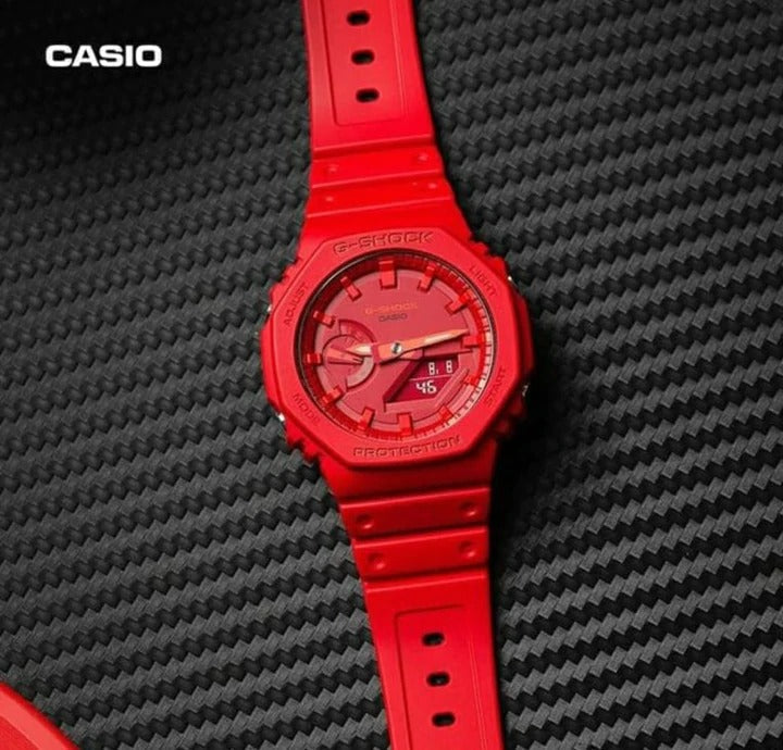 Casio G-Shock Chronograph Digital Red Color With Red Color Dial & Rubber Belt Men's Watch For Man With -Best Gift Watch G-SHOCK GA-2100