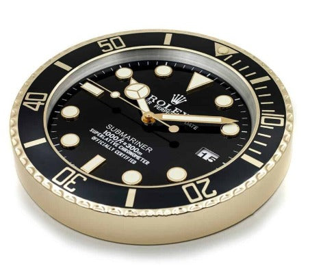 Rolex Wall Clock Quartz Analog Dated Design Metal Art Wall Clock Luminous Function Black Case & Black Dial Metal Home Decor Wall Clocks Inspired By Submariner II Dated Wall decording Clock- Classy Look Clock For Home D cor Wall RLX-WC-801