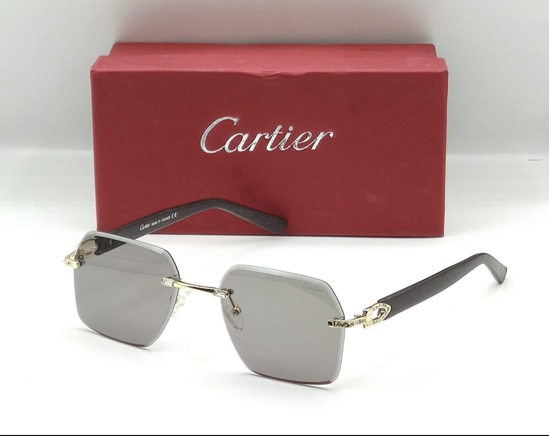 Cartier Rimless Sungalss With Black Transparent Lense With Black Stick CRTR-S-702 Sunglass For Men's And Women's Or Girls