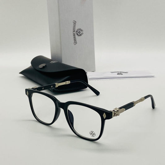 Chrome Hearts Unisex Optical Eyeglass Transparent Glass With Silver Color Frame In For Man Women In Black Color - Best Gift Cb-126