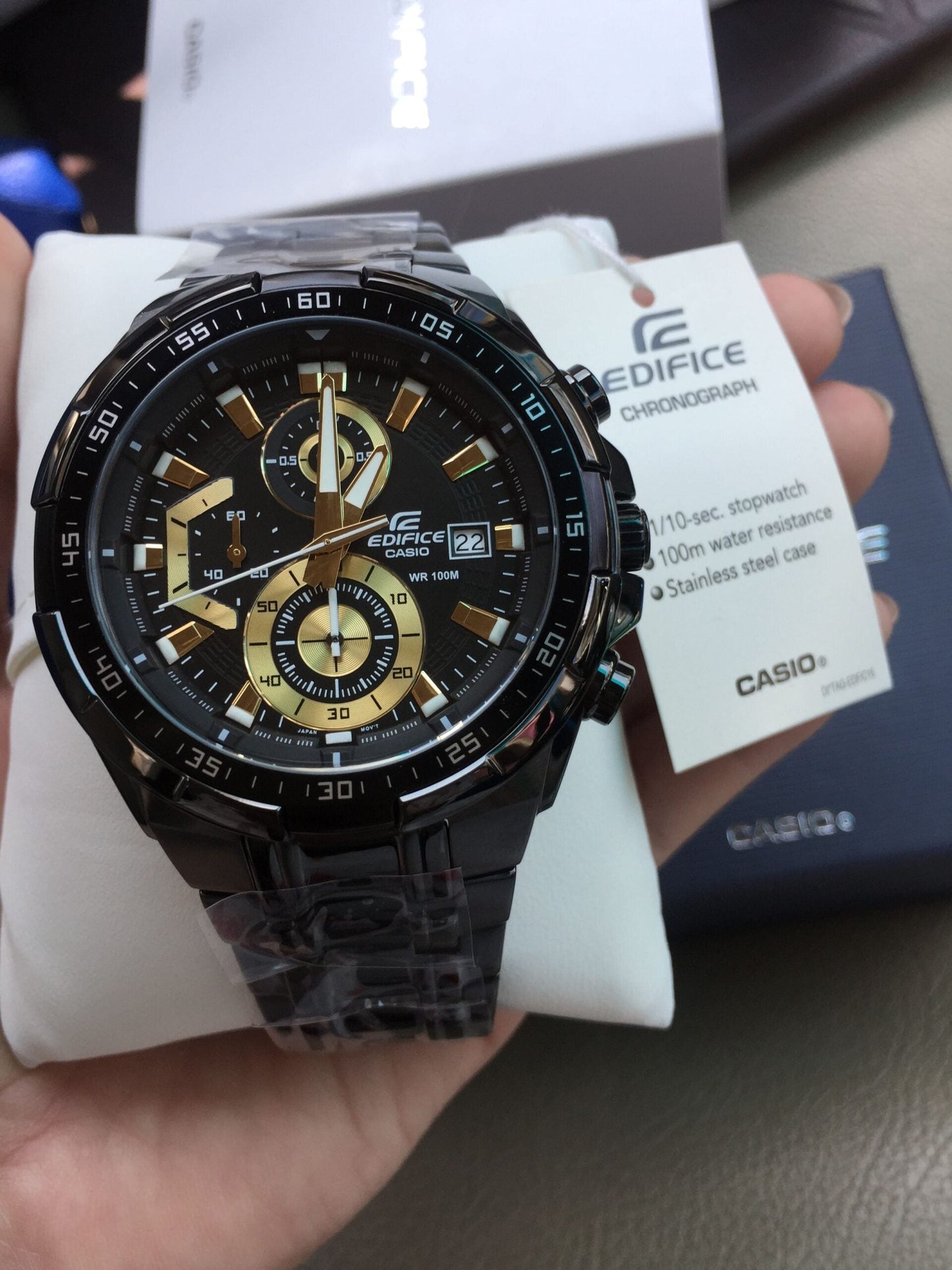 Casio Edifice Chronograph With Black Stainless steel Strap Men's Watch Black Gold 539BK