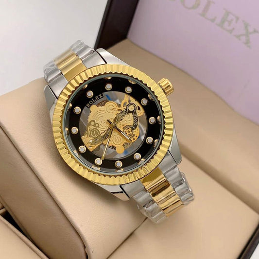 Rolex Analog Royal Deginer Watch- Multi Color Dial Stainless Steel With Golden And Silver Strap Watch For Men - Best For Stylist Look - RLX-1373