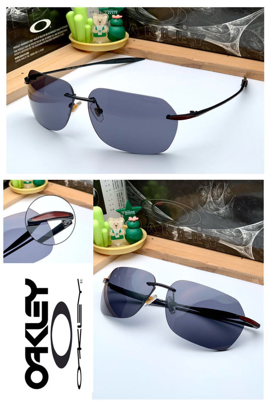 Oakley  Branded Rimless Frame Blocking Sunglass In a Black Color lens And Stainless Steel Stick Sunglass For Sun Protection And Also For Reading-OK-UV441