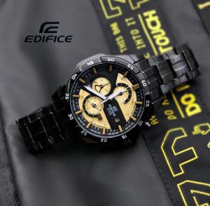 Casio Edifice Chronograph Watch With Black Stainless Steel Strap With Multiple Dial To World Times Men's Watch Black Gold EFR-88764