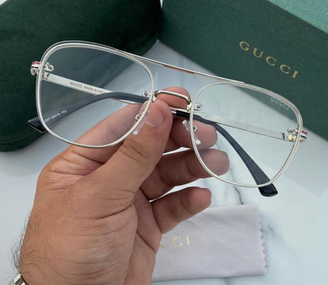 Gucci Branded Transparent Glass Silver Frame Men's Women's Sunglass GU-563 Gift Sunglass