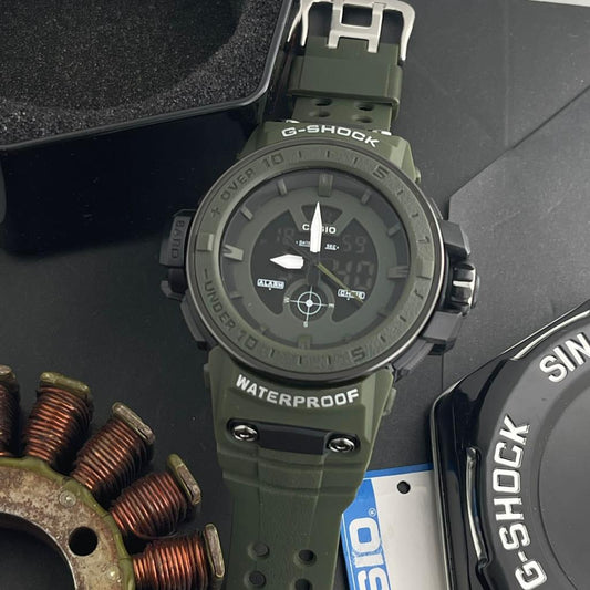 Casio G-Shock Analog Digital Watch Dual Time In Green Color Case And Green Rubber Strap Watch For Men -Unisex Fancy look premium quality G-304