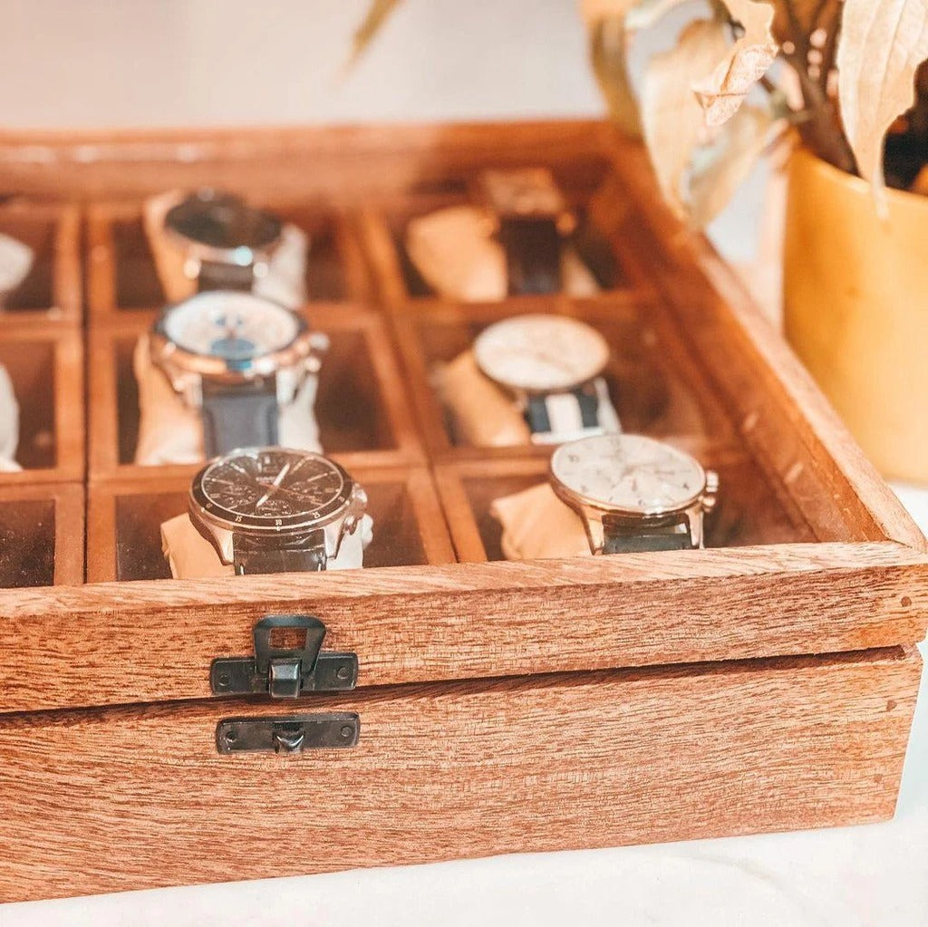 Wooden Watch Box With 9 Compartments For All Watches-Best Gift WOODEN-BOX