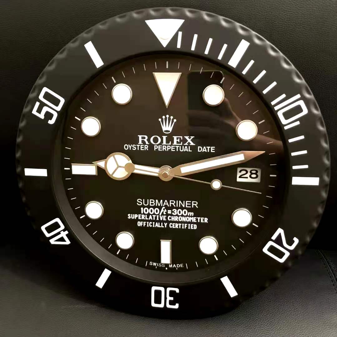 Rolex Wall Clock Quartz Analog Dated Design Metal Art Wall Clock Luminous Function Black Dial Metal Home Decor Wall Clocks Inspired By Submariner II Dated Wall decording Clock- Classy Look Clock For Home D cor Wall RLX-WC-803