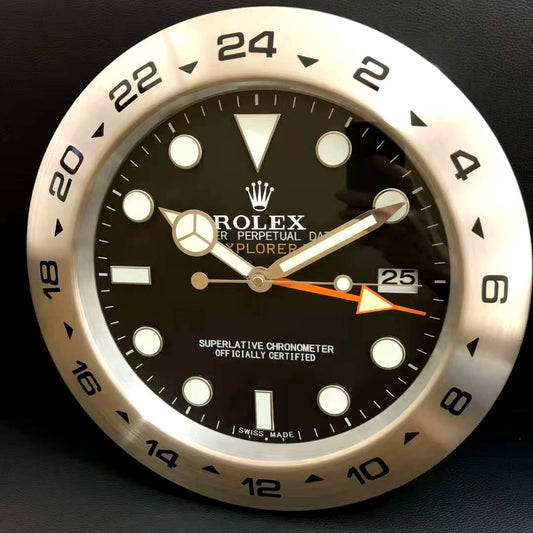 Rolex Wall Clock XL Explorer II Wall Clock White Dial Sky White Markers Qurtz Dated Clack Black And White Bezel Design Metal Art Wall Clock Home Decor Wall Clocks- Classy Look Clock For Home D cor Wall RLX-WC-9023