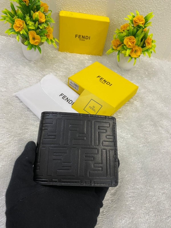Fendi Leather Heavy quality Black color latest full printed design Fancy look wallet for men's FN-W-260