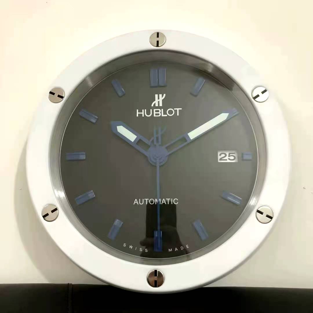 Hublot Wall Clock Black Automatic Design Metal Art Wall Clock Black Dial With Metal White Case & Blue Markers Home Decor Wall Clocks Inspired By Fusion Wall decording Clock- Classy Look Clock For Home D cor Wall HB-WC-704