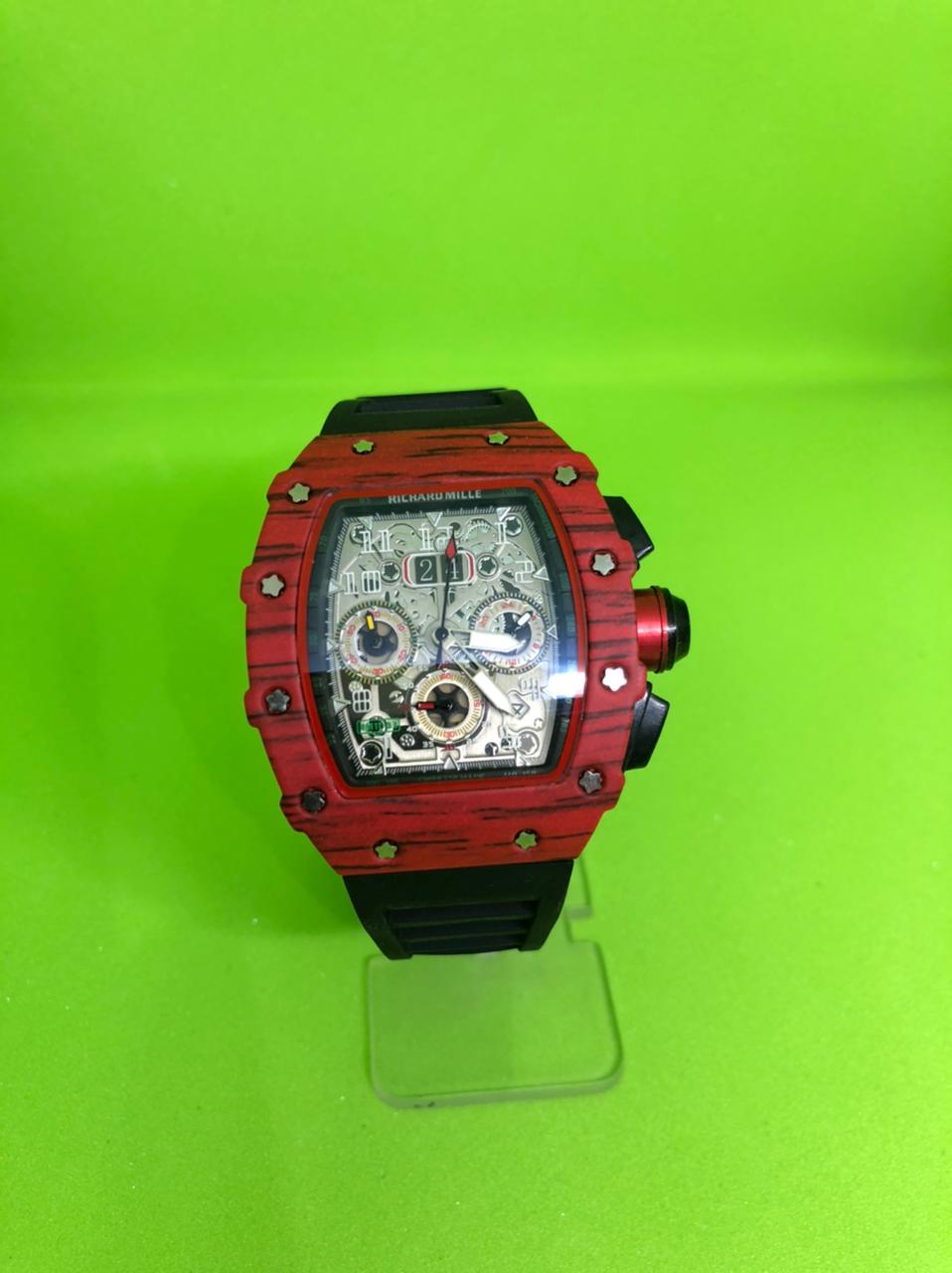 Richard Mille Chronograph Black Strap Wooden Design Case Multi Color Dial Men's Watch For Man Date Gift Watch RM50-100