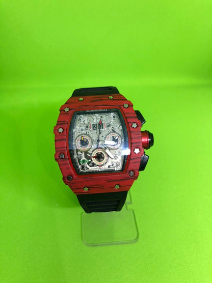 Richard Mille Chronograph Black Strap Wooden Design Case Multi Color Dial Men's Watch For Man Date Gift Watch RM50-100