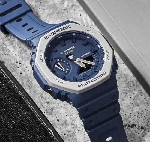 Casio G-Shock Analog Digital Dark Blue Belt With Metal Case Men's Watch For Man GA-2110ET-2A Dark Blue Color Dial Day And Date Gift Watch