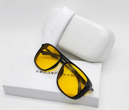 Marc Jacobs High Quality Designer Square Sunglasses For Unisex-Unique and Classy MJ-220 Black Frame With Classy Yellow Glass Sunglass And Black Stick Sunglass - For Casual Uses Sunglass