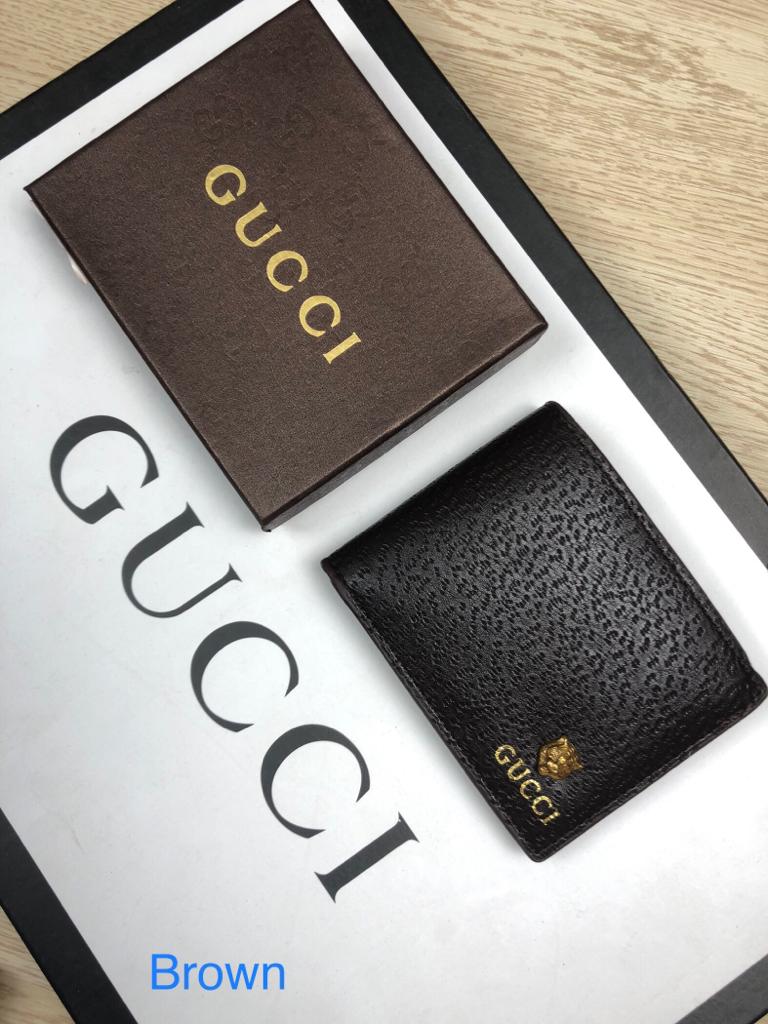 Gucci Made In Italy Silver Color Men's Wallet For Man Coffee Tiger Logo Leather Gift Wallet Texture GC-TG-46
