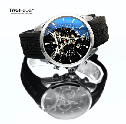 Tag Heuer Carrera Caliber Eiffel Tower Edition TAG-IT-BLK Leather Chronograph Black Dial Men's Watch For Man - Gift