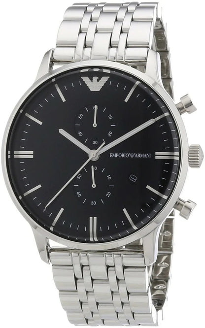 Emporio Armani Chronograph Silver and Black tone Strap Date men's Watch For Men With Black Dial AR-0389 Gift Best watch