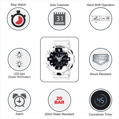 Casio G-Shock Analog Digital White Belt Men's Watch For Man GA-700-7APR Multi Color Dial Day And Date Gift Watch