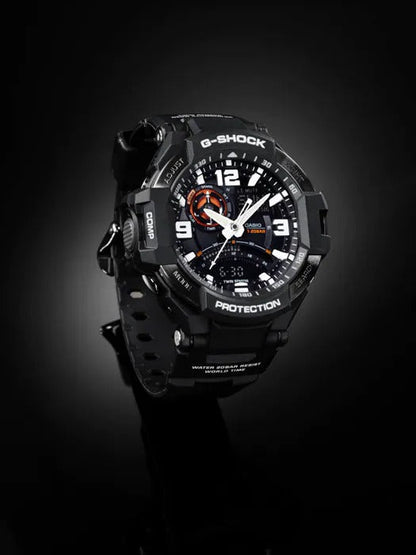 Casio G-Shock Analog Gravity Master Twin Sensor World Time Digital Men Resin Strap Watch with Black Round Dial With Metal Case Watch For Man Day And Date Gift Watch G435